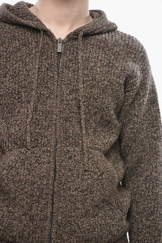 Maglia Full Zip in Lana Vergine Melange con Cappuccio