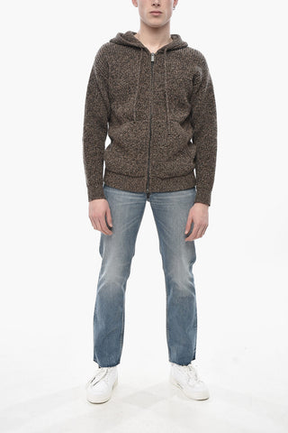 Maglia Full Zip in Lana Vergine Melange con Cappuccio