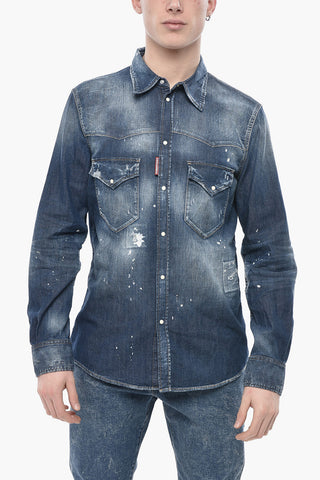 Shirt FASHION WESTERN in Vintage-Effect Denim with Double Chest Pockets