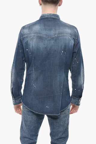 Shirt FASHION WESTERN in Vintage-Effect Denim with Double Chest Pockets