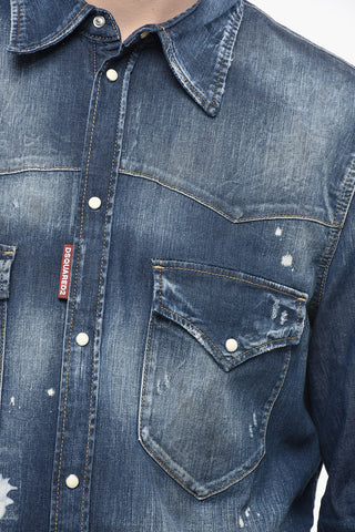 Shirt FASHION WESTERN in Vintage-Effect Denim with Double Chest Pockets