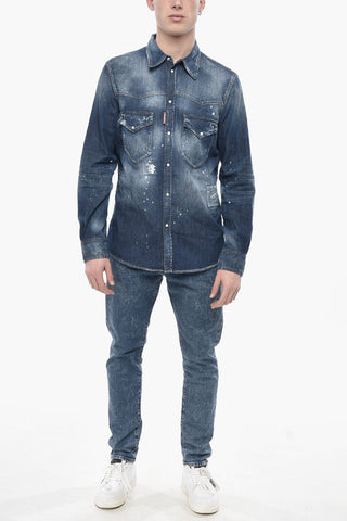 Shirt FASHION WESTERN in Vintage-Effect Denim with Double Chest Pockets