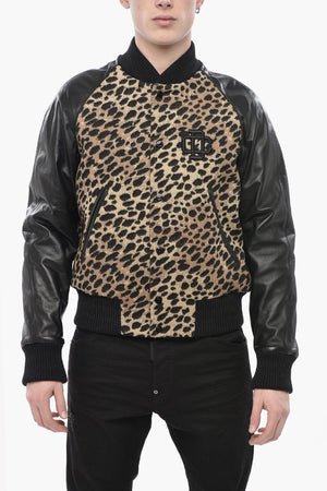 Virgin Wool Bomber with Animal-Print and Snap Buttons