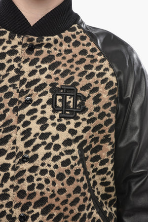 Virgin Wool Bomber with Animal-Print and Snap Buttons