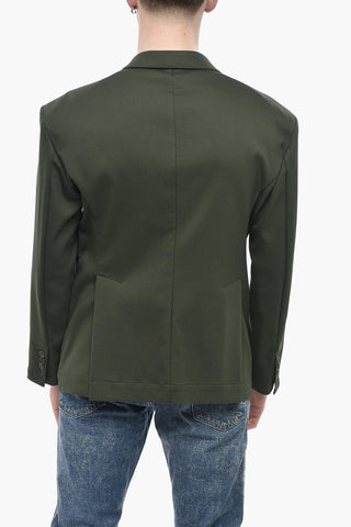 Unlined Solid-Color Two-Button Blazer with Flap Pockets