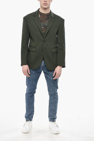 Unlined Solid-Color Two-Button Blazer with Flap Pockets