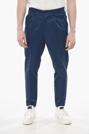 Stretch Cotton Chino Trousers with Single Pleat