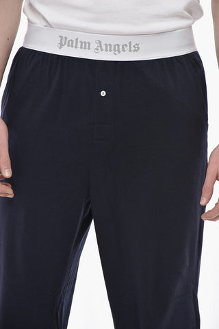 Pantaloni Pigiama in Cotone Stretch con Banda Elastica Logata