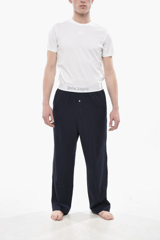 Pantaloni Pigiama in Cotone Stretch con Banda Elastica Logata