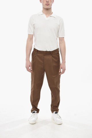 DUOMO Single-Pleat Cotton-Blend Chino Trousers