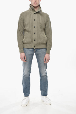 Wool-Blend High-Neck Cardigan