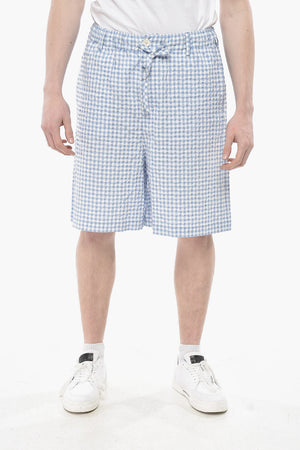 Seersucker Cotton Shorts With Gingham Pattern