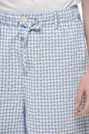 Seersucker Cotton Shorts With Gingham Pattern