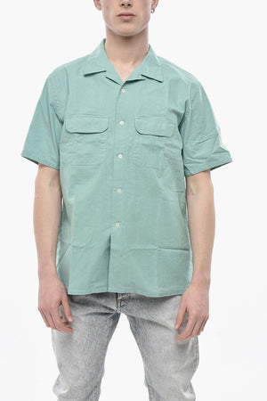 Cotton-Linen Short-Sleeve Shirt With Double Chest Pocket