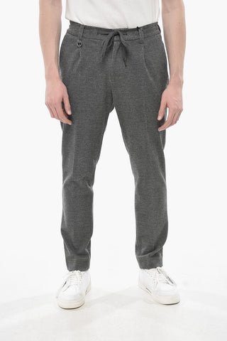 BRERA Herringbone Single-Pleat Trousers with Drawstring Waist
