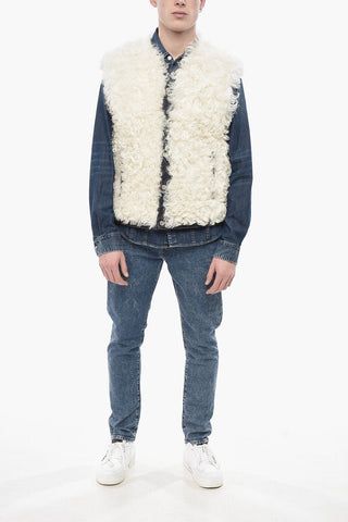 Ärmellose Denim-Weste mit Pelz