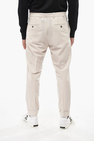 Pantaloni 4 Tasche in Misto Lana con Risvolti