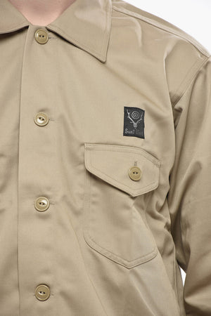 Cotton Blend Twill Overshirt With Tone-On-Tone Buttons