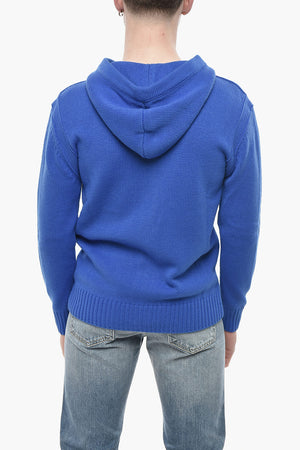 Maglia in Misto Lana con Cappuccio e Chiusura Zip