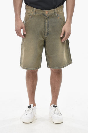 Stonewashed Cargo Shorts with Logo Button