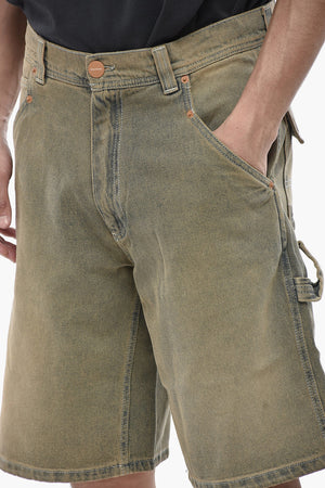 Stonewashed Cargo Shorts with Logo Button