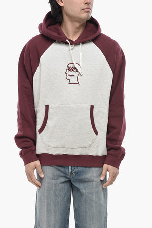 Zweifarbiger Hoodie Aus Angerauter Baumwolle Mit Erhabenem Logo
