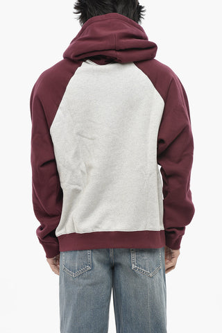 Felpa Hoodie in Cotone Felpato Bicolore con Logo in Rilievo