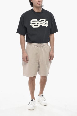 Shorts aus angerauter Baumwolle mit besticktem Logo