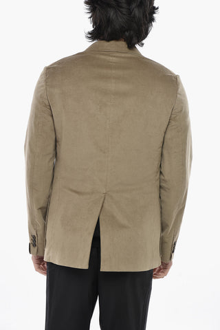 Ribbed Velour Blazer With Peaked Lapel
