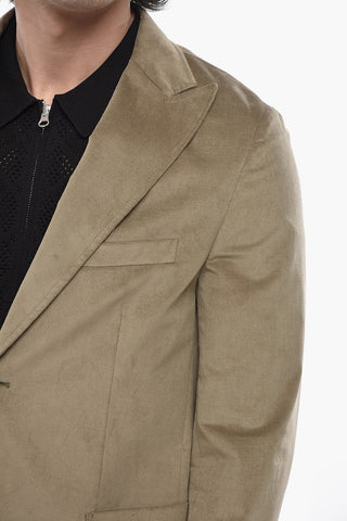 Ribbed Velour Blazer With Peaked Lapel