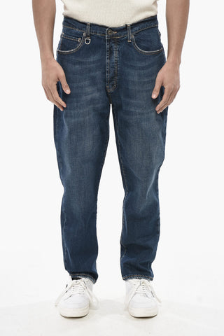 Jeans in Denim Stretch con Patch in Pelle 17cm