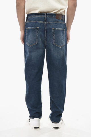 Jeans in Denim Stretch con Patch in Pelle 17cm