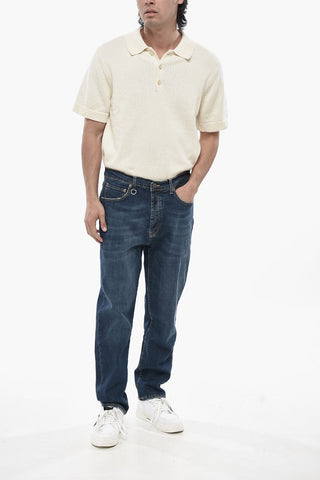 Jeans in Denim Stretch con Patch in Pelle 17cm