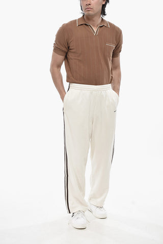 ADIDAS Brushed Cotton-Blend Joggers with Contrasting Side Stripes
