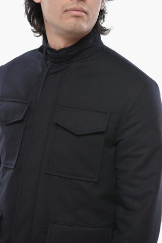 Utility-Jacke Aus Wolltuch Mit Verdeckter Knopfleiste