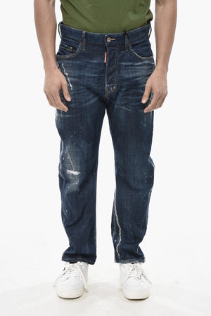 Jeans BRO Effetto Vintage con Patch Logo in Pelle 20cm
