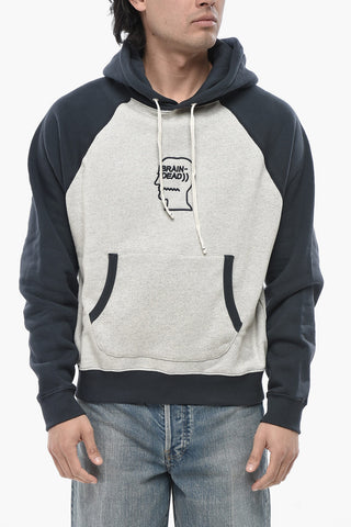 Two-Tone Cotton Fleece Hoodie with Embossed Logo