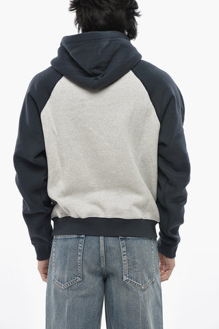 Two-Tone Cotton Fleece Hoodie with Embossed Logo
