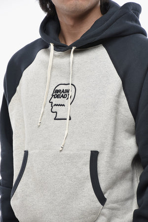 Felpa Hoodie in Cotone Felpato Bicolore con Logo in Rilievo