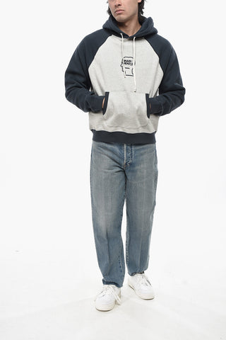 Two-Tone Cotton Fleece Hoodie with Embossed Logo