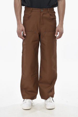 Wool Cargo Pants with Logo Button