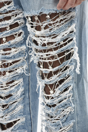 Distressed Jeans 642 With Rhinestone Embellishment 20cm