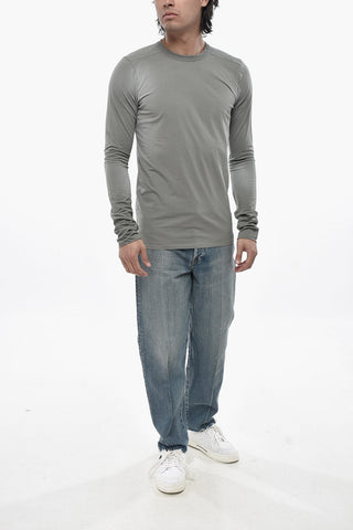 T-Shirt girocollo in Cotone a Maniche Lunghe