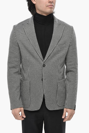 Unlined Houndstooth Blazer With Peaked Lapel
