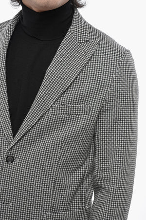 Unlined Houndstooth Blazer With Peaked Lapel