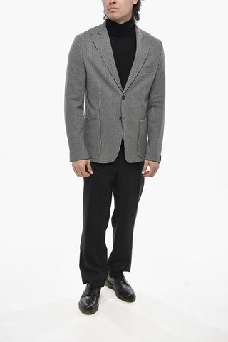 Unlined Houndstooth Blazer With Peaked Lapel