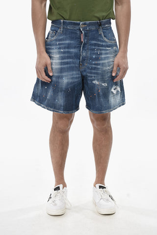 Shorts Effetto Distressed con Bottone Logato