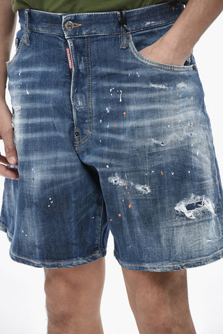 Shorts Effetto Distressed con Bottone Logato