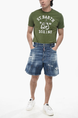 Shorts Effetto Distressed con Bottone Logato