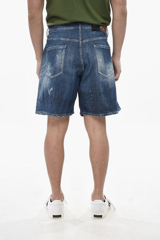 Shorts Effetto Distressed con Bottone Logato